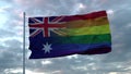 Waving national flag of Australia and LGBT rainbow flag background. 3d rendering Royalty Free Stock Photo