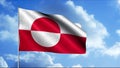 Waving national flag of Greenland in realistic 3D style. Motion. Moving red and white flag against cloudy sky, seamless