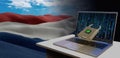 Waving national flag of the Netherlands. Concept for information technology and data security safety to prevent cyber attack.