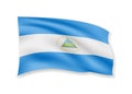 Waving Nicaragua flag on white. Flag in the wind