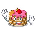 Waving pancake with strawberry character cartoon