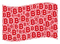 Waving Red Flag Pattern of Bitcoin Items Royalty Free Stock Photo