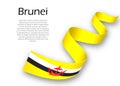 Waving ribbon or banner with flag of Brunei. Template for indepe
