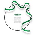 Waving ribbon flag of Algeria on circle frame. Template for independence day poster Royalty Free Stock Photo