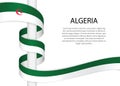 Waving ribbon on pole with flag of Algeria. Template for independence day Royalty Free Stock Photo