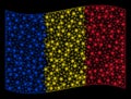 Waving Romania Flag Mesh Illustration with Flash Effect
