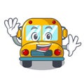 Waving school bus character cartoon Royalty Free Stock Photo