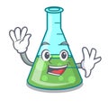 Waving science beaker character cartoon