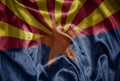 waving shining big flag of arizona state on a silky texture Royalty Free Stock Photo