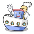 Waving ship character cartoon style