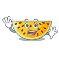 Waving sliced yellow watermelon on character cartoon