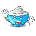 Waving sour cream in a wooden bowl cartoon