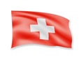 Waving Switzerland flag on white. Flag in the wind.