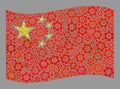 Waving System China Flag - Collage of Cog Elements