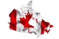 Waving textile flag of Canada fills country map. White isolated background, 3d illustration Royalty Free Stock Photo