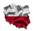 Waving textile flag of Poland fills country map. White isolated background, 3d illustration Royalty Free Stock Photo