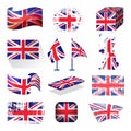 Waving UK flag england british patriotic national symbol of Great Britain different style vector illustration. Royalty Free Stock Photo