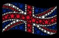 Waving UK Flag Collage of Five-Pointed Star Icons