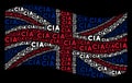 Waving United Kingdom Flag Mosaic of CIA Text Items