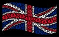 Waving United Kingdom Flag Collage of Toxic Smoke Icons
