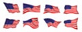 waving USA flag set Vector waving American flags Royalty Free Stock Photo