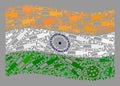 Waving Virus Therapy India Flag - Mosaic with Virus and Syringe Elements