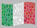 Waving Voting Italy Flag - Mosaic with Raised Agree Palms