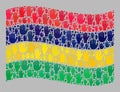 Waving Voting Mauritius Flag - Mosaic with Raised Voting Arms