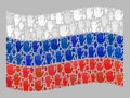 Waving Voting Russia Flag - Mosaic with Raised Up Decision Palms