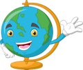 Waving world globe character cartoon