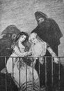 The wavings on the balcony by Francisco Goya, a Spanish romantic painter and printmaker in the old book the History of Painting,