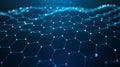 Wavy Abstract Hexagonal Network Grid with Glowing Blue and White Dots technology Royalty Free Stock Photo