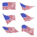 Wavy american flag set. Old vintage flag of United States. Grunge USA flag. Isolated on white background. Vector Royalty Free Stock Photo