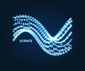 Wavy background. Array with dynamic particles. Composition with motion effect. 3d technology style. Vector illustration Royalty Free Stock Photo