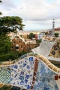 Wavy bench of parc guell& x27;s terrace Royalty Free Stock Photo