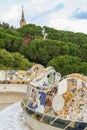 Wavy bench of parc guell& x27;s terrace Royalty Free Stock Photo