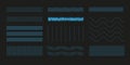 Wavy, billow (zigzag) neon blue line element set. Lines with waving effect Different thin line wave. Vector curves
