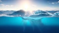 Blue sea ocean pool water surface and underwater with sunny and cloudy sky -Generative Ai Royalty Free Stock Photo