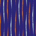 Wavy brush stroke striped vector seamless pattern background. Undulating painterly vertical alternating blue orange