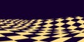 Wavy chess board. Violet-yellow chessboard concept. Wave distortion effect. Vector illustration