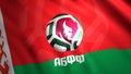 Wavy cloth background of the Belarusian football federation. Motion. Green and red rippling flag with the ball emblem