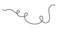 Wavy curly stroke one line art, hand drawn scribbly dividing loop element drawing continuous contour. Twiddle swirl separator Royalty Free Stock Photo