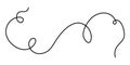 Wavy curly stroke one line art, hand drawn scribbly dividing loop element drawing continuous contour. Twiddle swirl separator Royalty Free Stock Photo