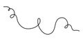 Wavy curly stroke one line art, hand drawn scribbly dividing loop element drawing continuous contour. Twiddle swirl separator Royalty Free Stock Photo