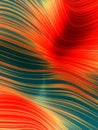 Wavy digital illustration of striped pattern floating iridescent lines. Line art geometric background. 3d rendering
