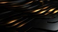 Wavy drapery fractal, shiny black and gold dynamic metal wave, futuristic and technology concept abstract 3d illustration, elegant