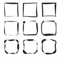 Wavy edge frames. Hand drawn squares. Uneven border lines. Vector artistic illustration. Royalty Free Stock Photo