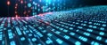 A wavy field of coded blockchains. A neural network, points, and numbers illustration in 3D. Terabytes of binary code Royalty Free Stock Photo