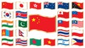 Wavy flags with gold frame - Asia and Oceania