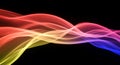 Wavy, flowing light trails intertwine against a black background, creating a spect